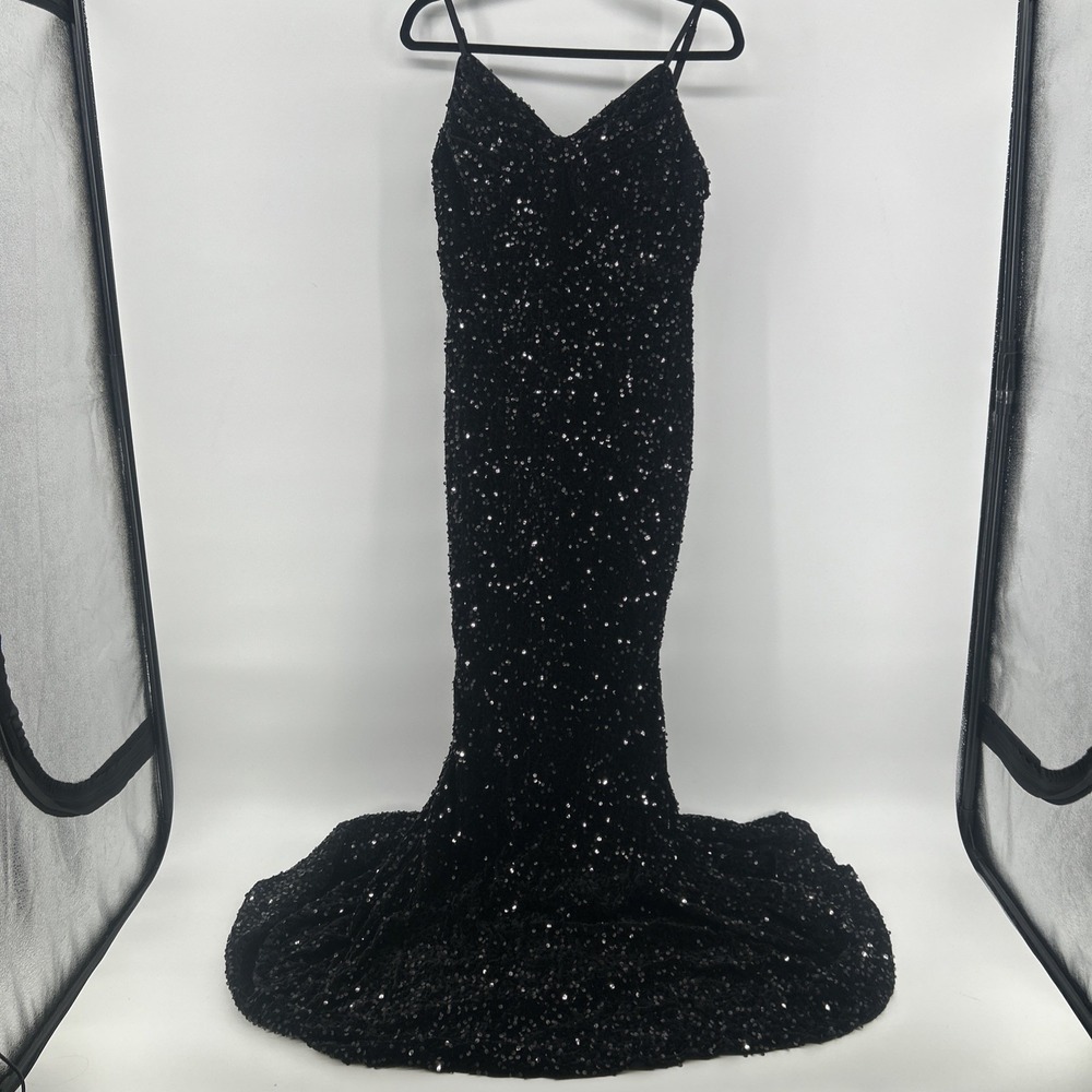 NWOT Miss Ord Midnight Black Shimmer Sequin Mermaid Prom Pageant Gown Elegance
